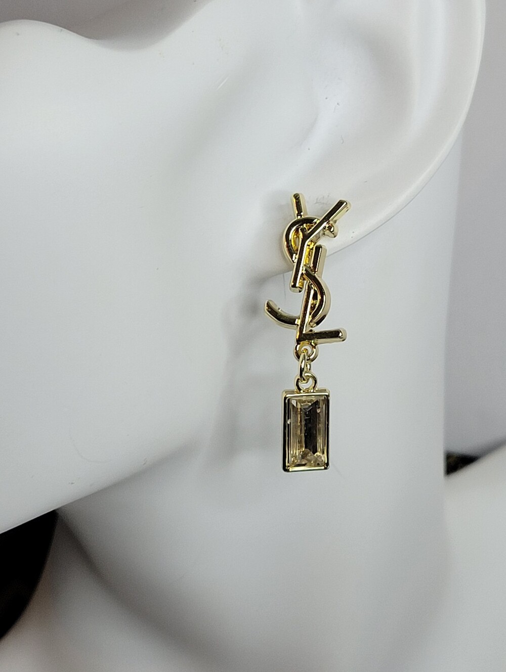 Elegant Gold Crystal YSL Earings, New - Picture 5 of 5